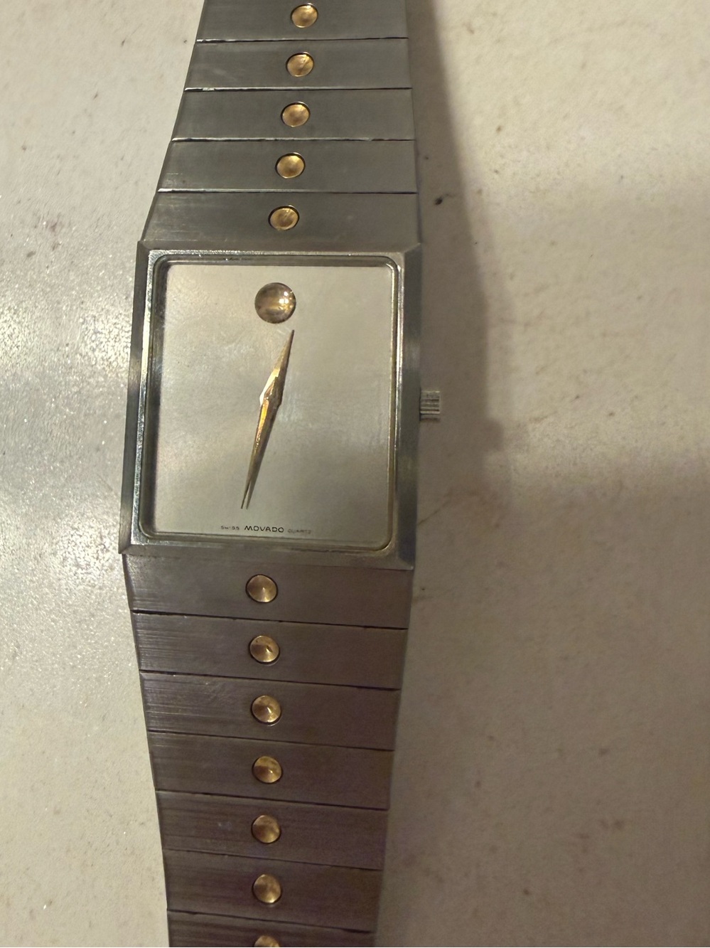 Vintage Movado Swiss Quartz Rectangular Museum Watch Two Tone Bracelet - Picture 2 of 10